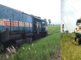 train engine left the track and started running in the field