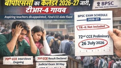 BPSC कैलेंडर 2026-27 जारी, टीआर-4 नदारद, शिक्षक अभ्यर्थियों में मायूसी 5 बीपीएससी ने 2026-27 परीक्षा कैलेंडर जारी किया। टीआर-4 शामिल नहीं।