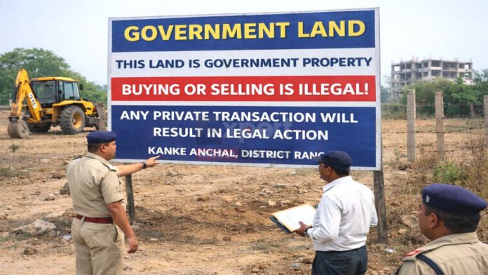 Terror of land mafia-brokers in Kanke: 3.8 एकड़ भूमि पर प्रशासन का बोर्ड, कार्रवाई या खानापूर्ति? क्या टूटेगा फर्जी रजिस्ट्री-जमाबंदी का नेटवर्क? Terror of land mafia-brokers in Kanke: 3.8 एकड़ भूमि पर प्रशासन का बोर्ड, कार्रवाई या खानापूर्ति? क्या टूटेगा फर्जी रजिस्ट्री-जमाबंदी का नेटवर्क?