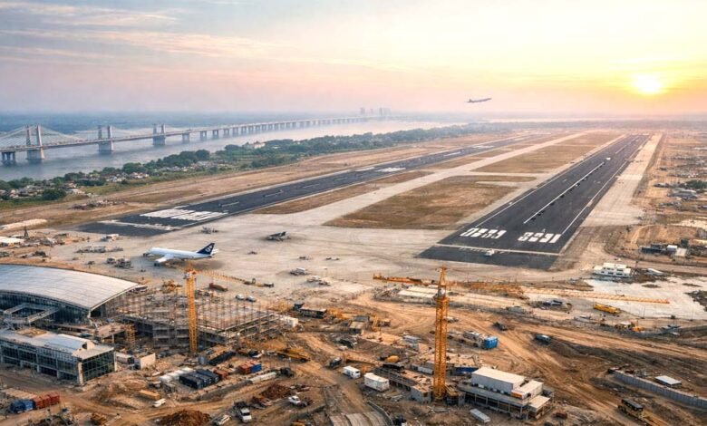 इंटरनेशनल एयरपोर्टः अब सोनपुर लेगा नवी मुंबई की शक्ल, कैबिनेट ने लगाई मुहर 1 Sonepur Airport construction at sunrise