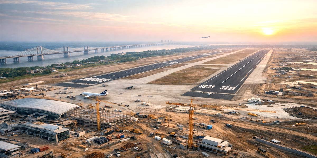 इंटरनेशनल एयरपोर्टः अब सोनपुर लेगा नवी मुंबई की शक्ल, कैबिनेट ने लगाई मुहर Sonepur Airport construction at sunrise