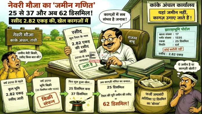 कांके अंचल में भूमि फर्जीवाड़ा की जड़: 25 से 37, फिर 62 ….और रसीद 2.82 एकड़ की ! कागज़ों पर यूं उगा रखी है जमीन? Jharkhand land scam Nevari Mauja case Kanke circle land issue